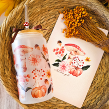 Cargar imagen en el visor de la galería, Vaso de cristal esmerilado con pajita – Colección Otoño