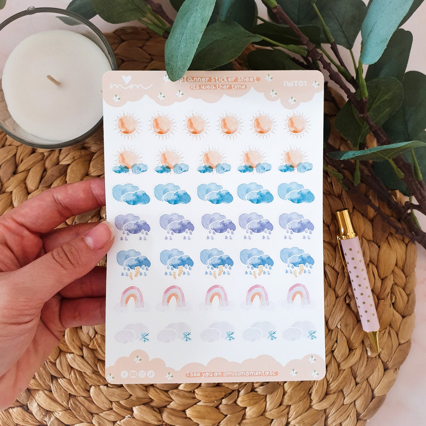 Sheet of sticker for agenda watercolor effect | Its weather time!